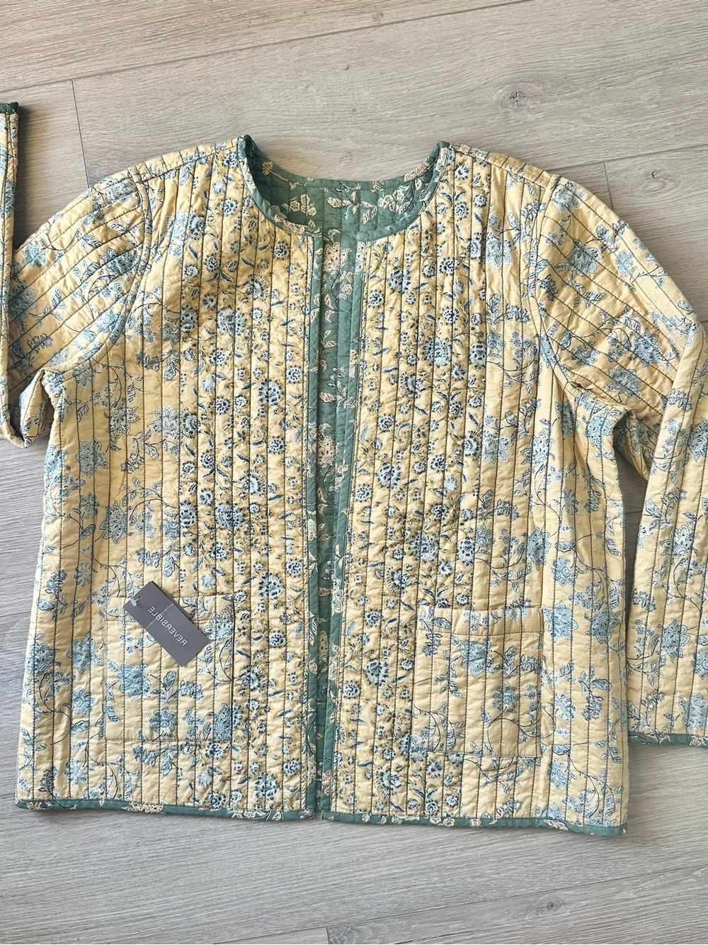 NWT Reversible Jill Yellow and Green Quilted Floral Bomber Jacket